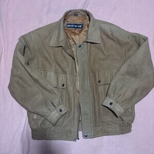 Men’s Vintage Wear Me Out Tan Leather Jacket XL Snap Front Lined Coat No Zipper